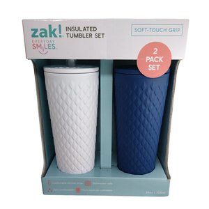 Zak! Soft-Touch Insulated Tumbler Set - White & Blue 24oz 2-Pack for Cool Sips!